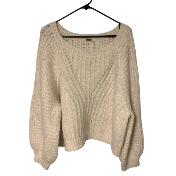 Free People Carter Pullover Ivory Fuzzy Size Large - Picture 5 of 8